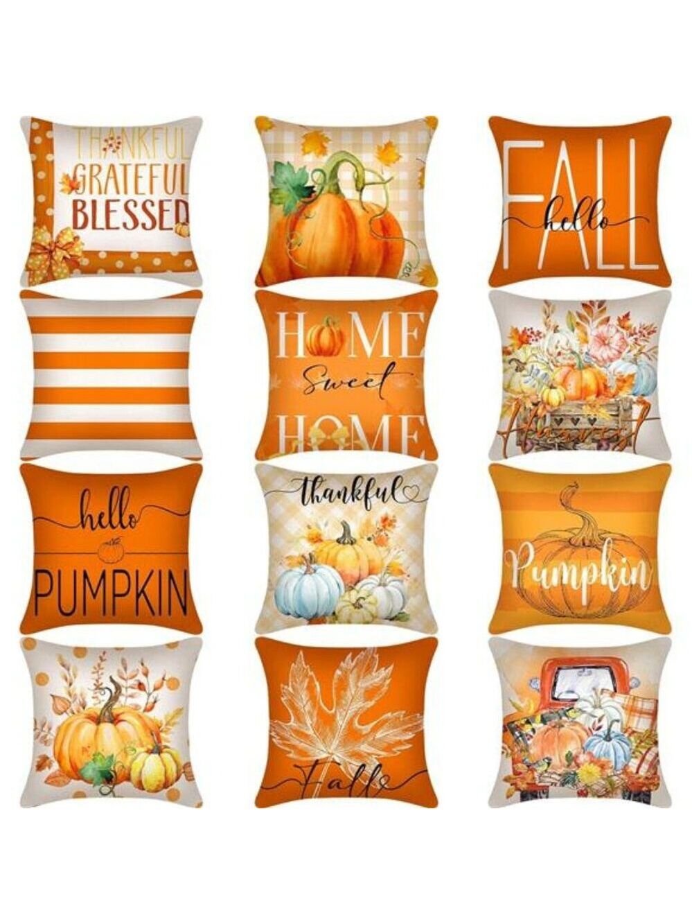 Fall Pumpkin Pillow Covers Set of 12 Thanksgiving Autumn Throw Pillow Cases 18x1